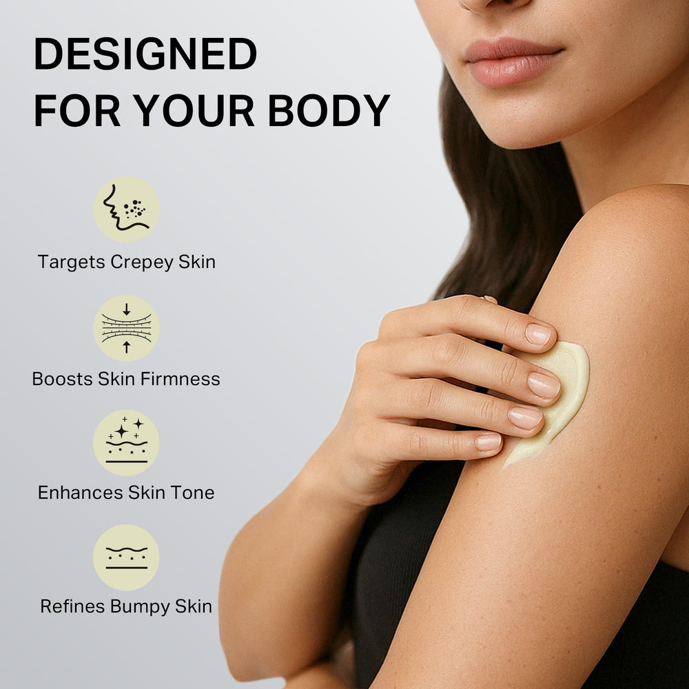 Depology lotion on crepey-skin texture example indicating smoothing effect