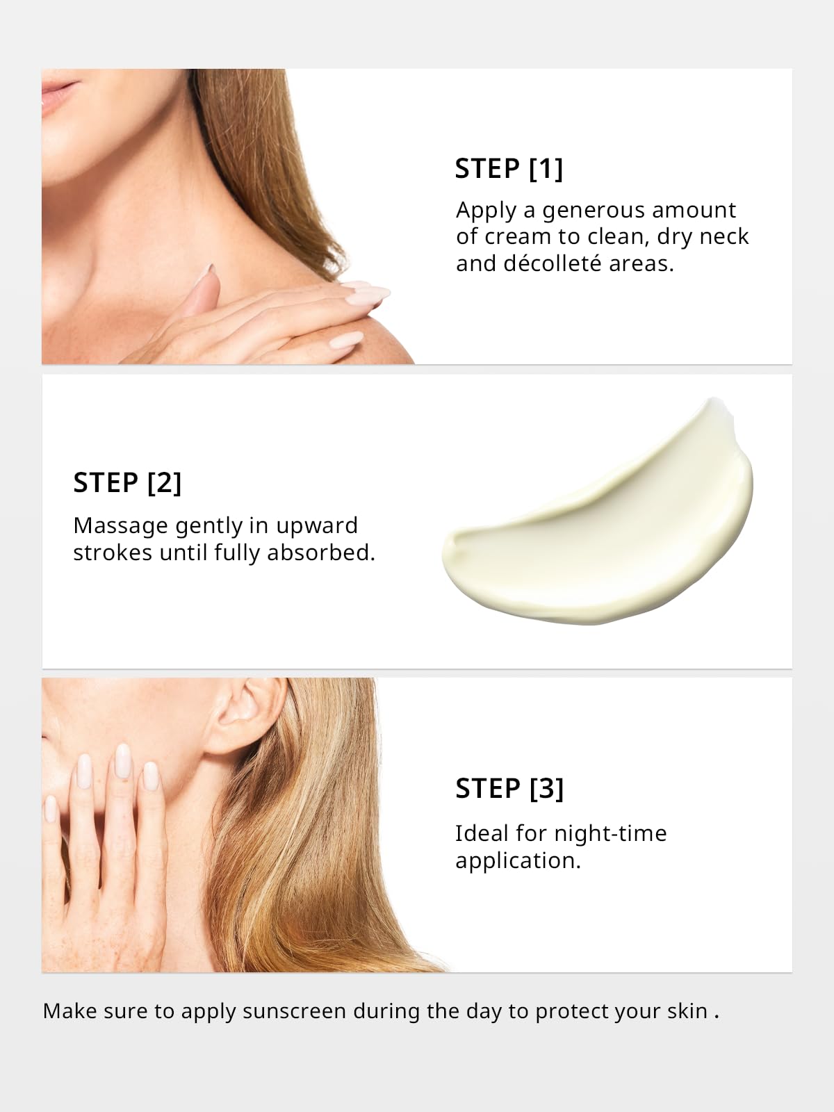 Depology night-time neck care routine shown on clean skin before bed.