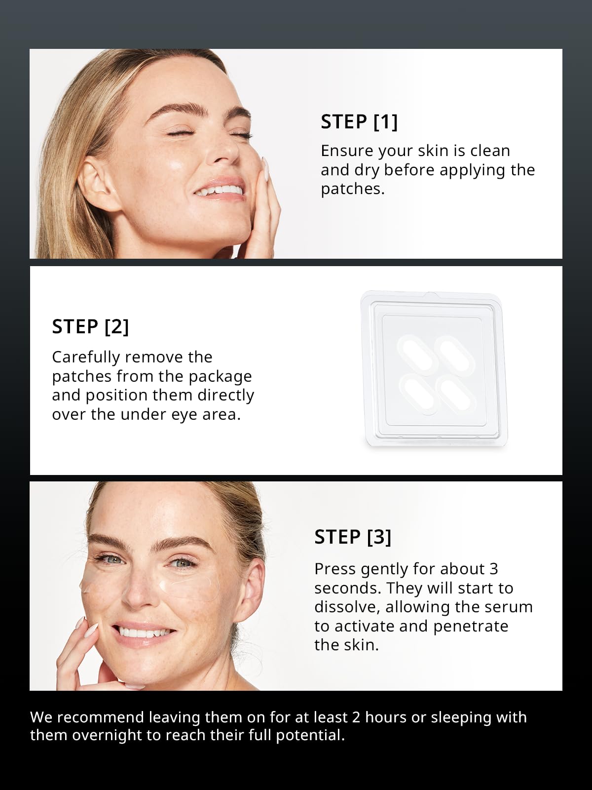 depology Night-use patches on the face in a cozy bedroom setting
