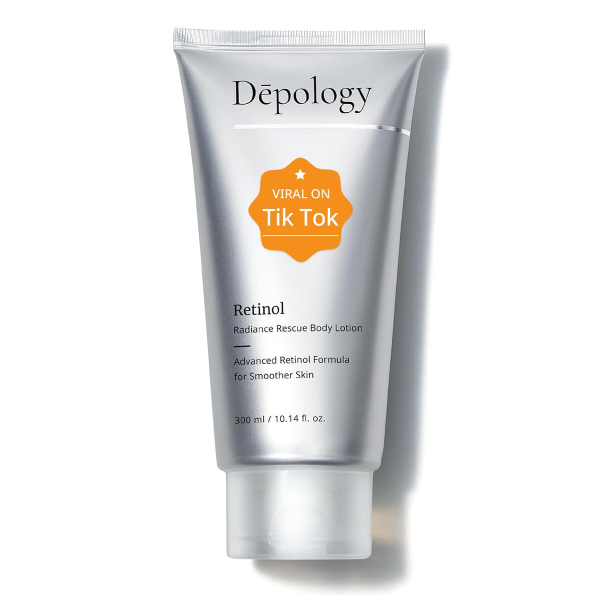 Depology Ultra-Size Firming Retinol Body Lotion bottle promoting smoothing skin