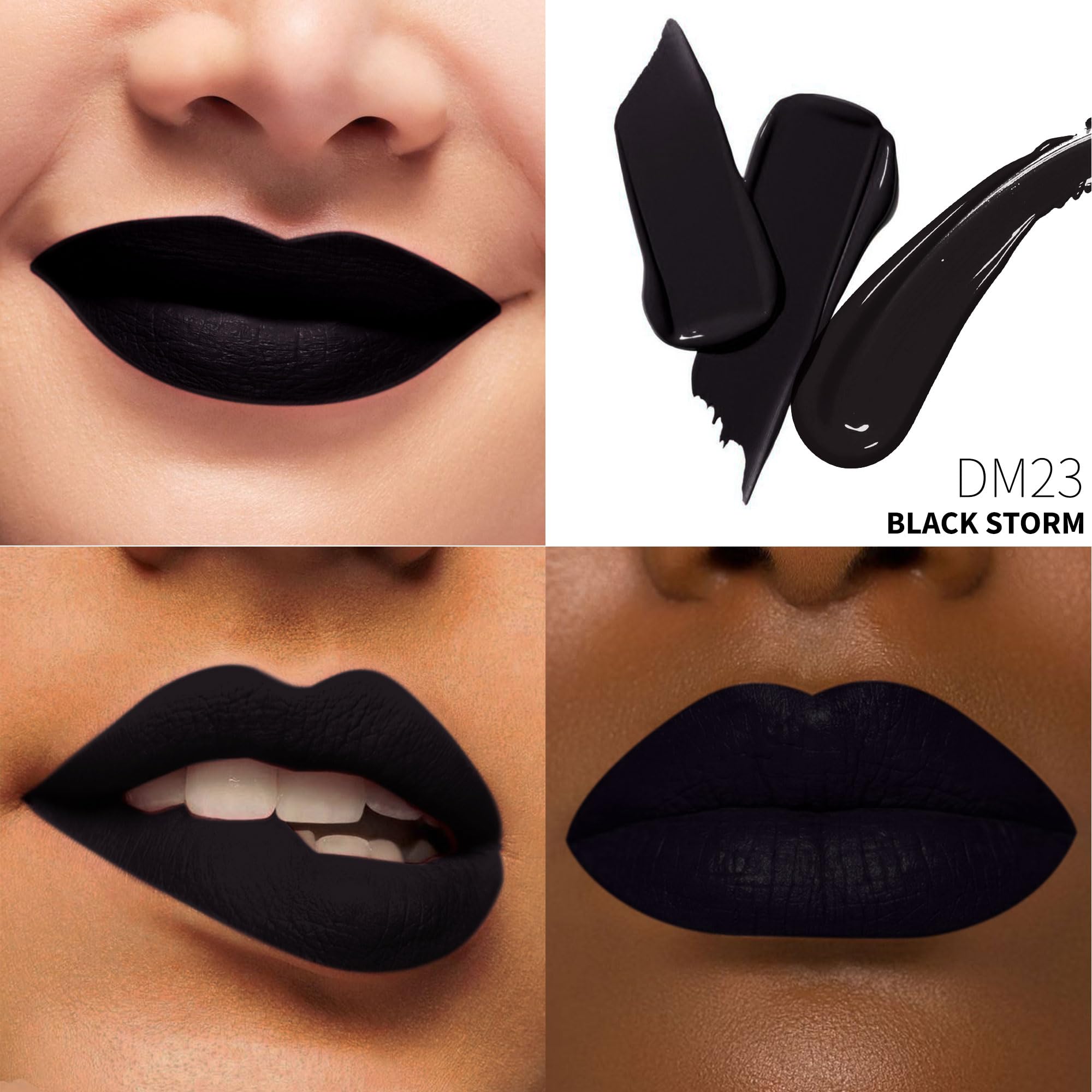 Close-up of Depuplum Black Storm matte finish on lips.