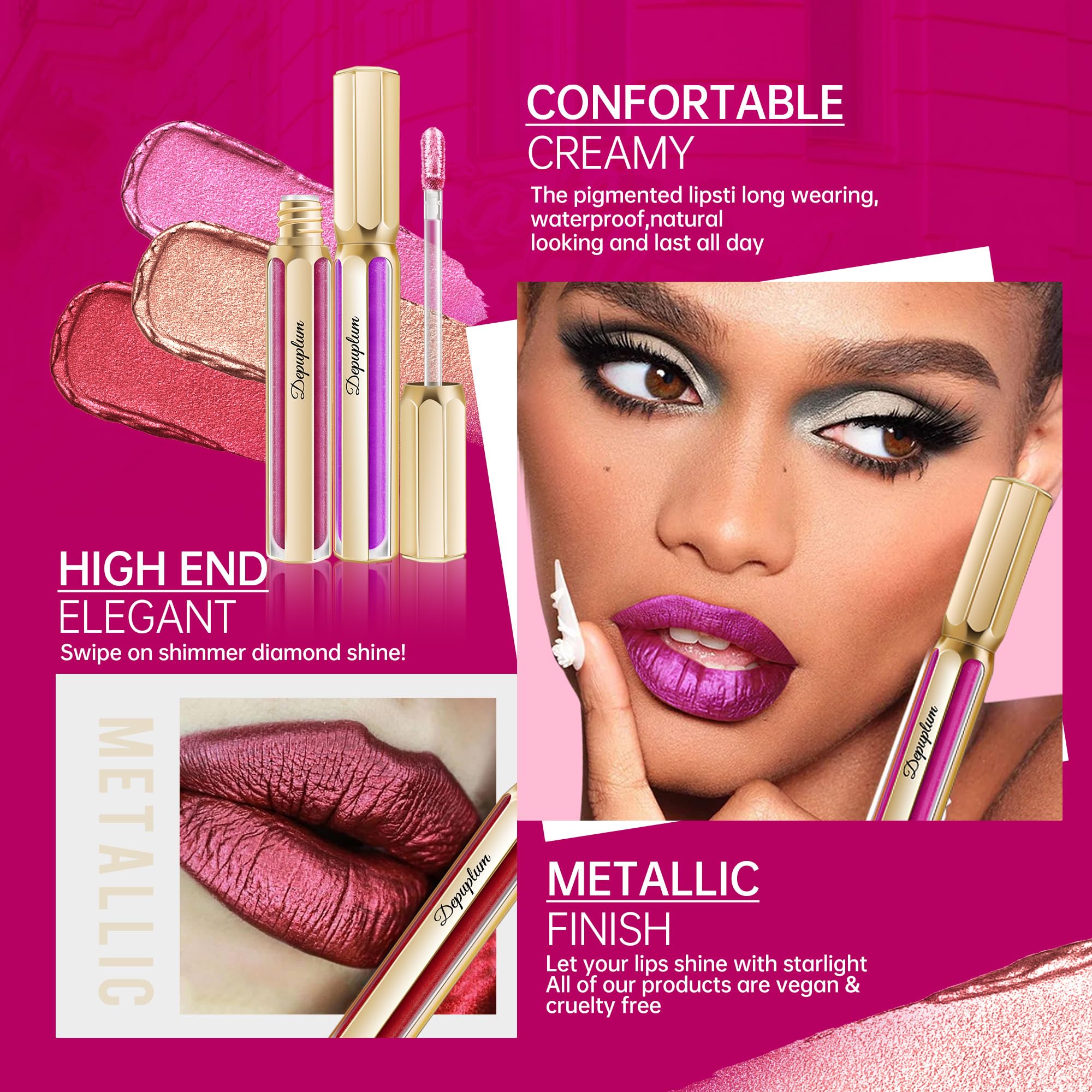 Depuplum DP104 Impassion swatch on skin highlights vivid color and shimmer.