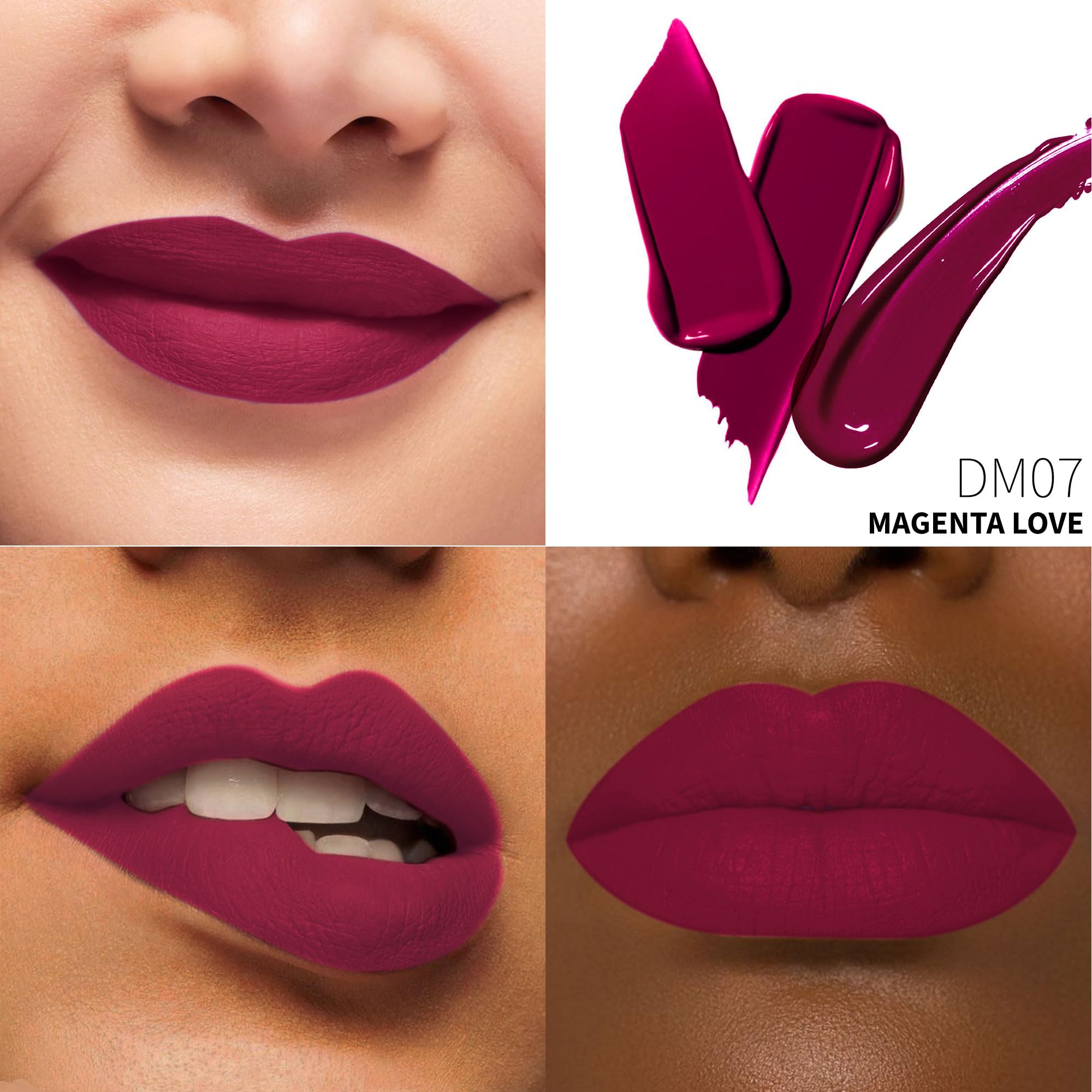 Depuplum DM07 Magenta Love lipstick application close-up with precise flocked tip.