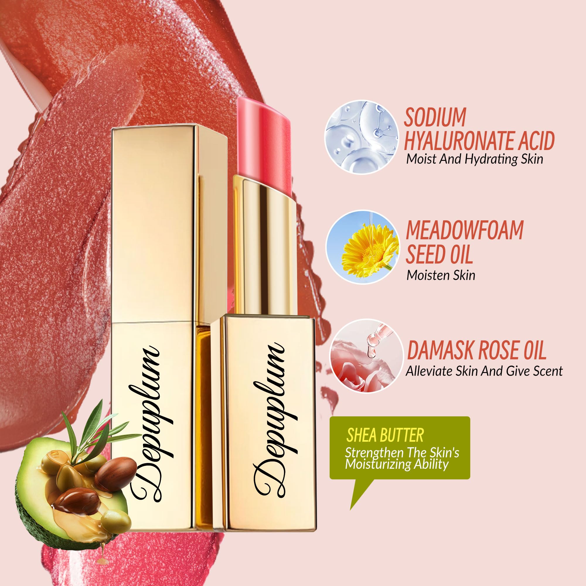 Depuplum natural makeup no greasy finish on lips.