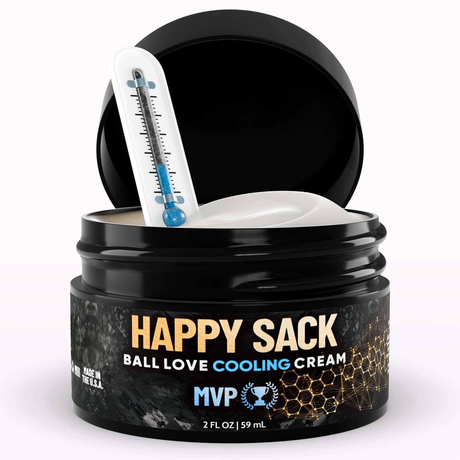 Derm Dude Happy Sack bottle highlights aluminum-free MVP scent for all-day freshness.