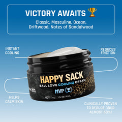 Derm Dude Happy Sack cream jar emphasizes quick-absorbing formula for sensitive skin.