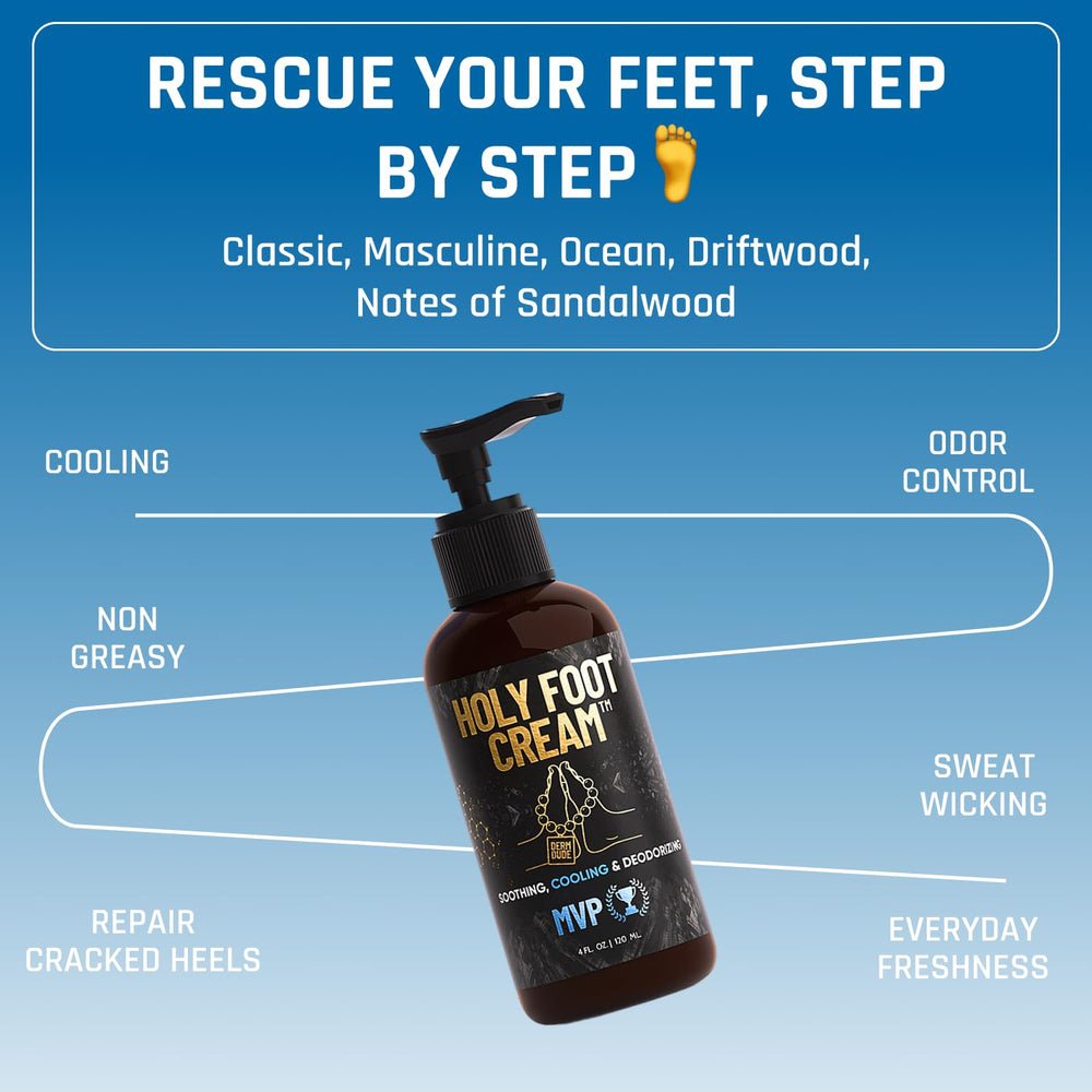 Derm Dude Holy Foot Cream arrowroot detail emphasizes balanced moisture for smooth skin.