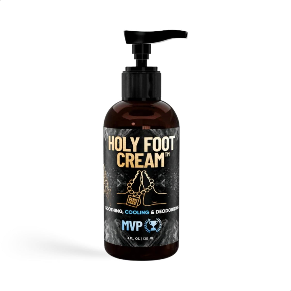 Derm Dude Holy Foot Cream bottle shows a lightweight formula for daily hydration.