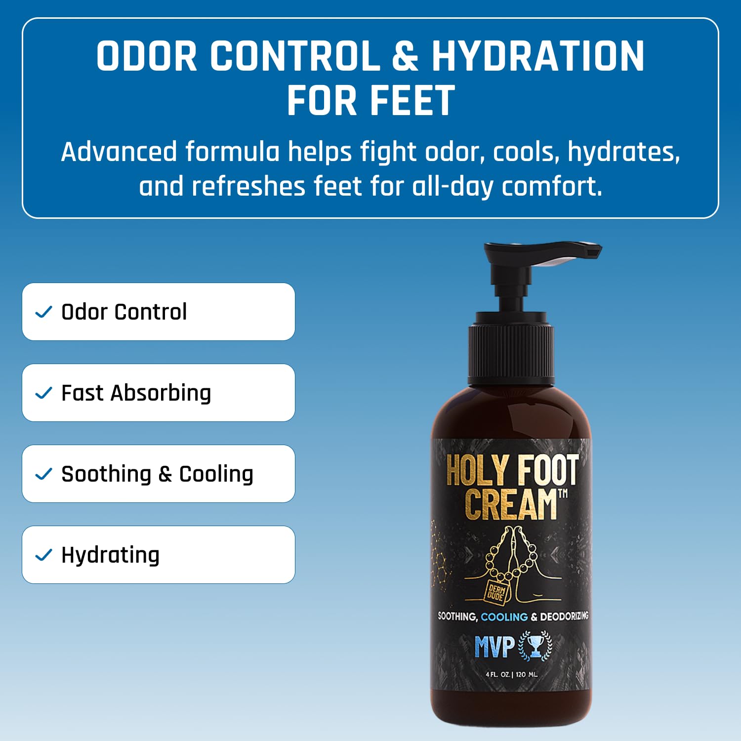 Derm Dude Holy Foot Cream coconut rush scent enhances morning foot care.