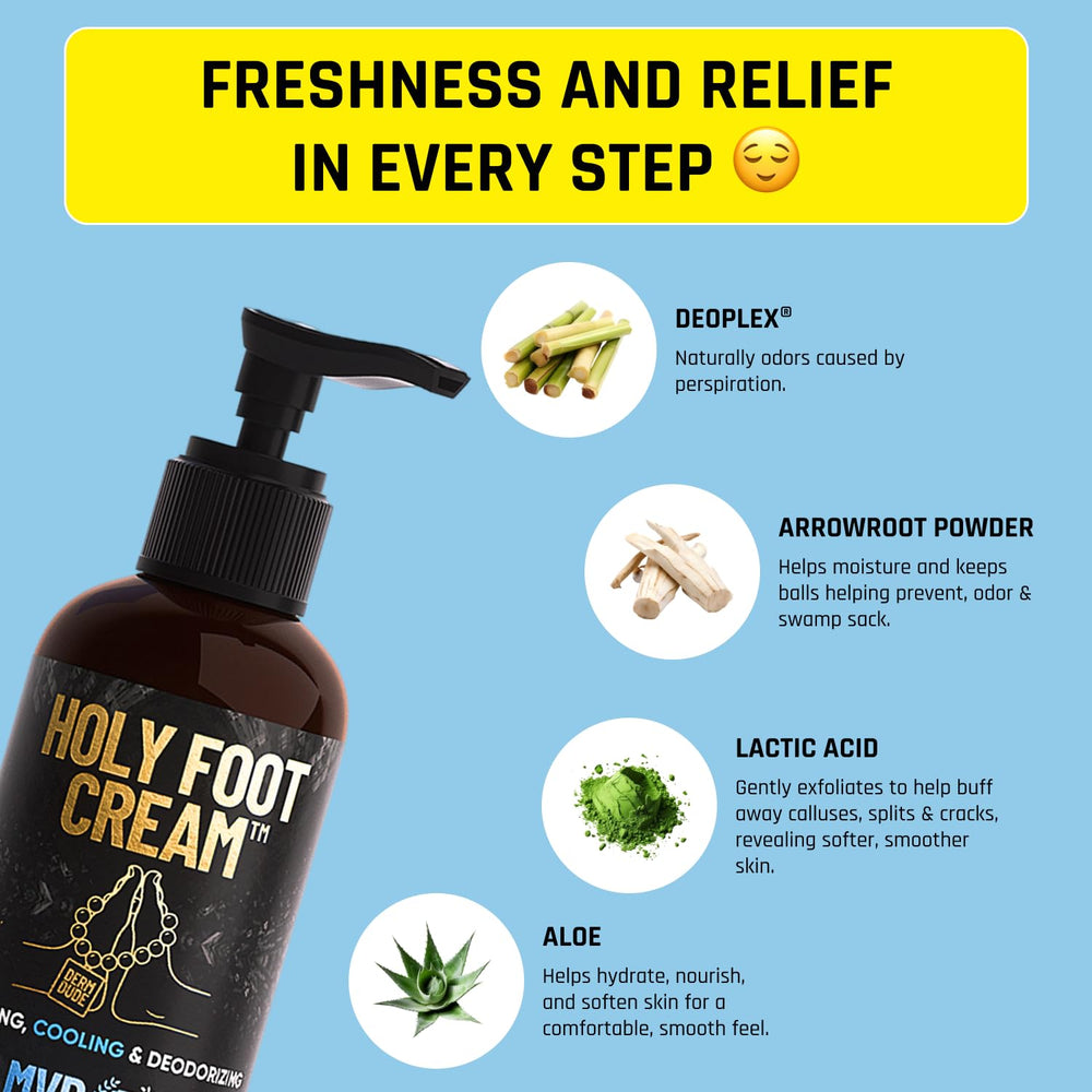 Derm Dude Holy Foot Cream DeoPlex label suggests lasting freshness throughout the day.