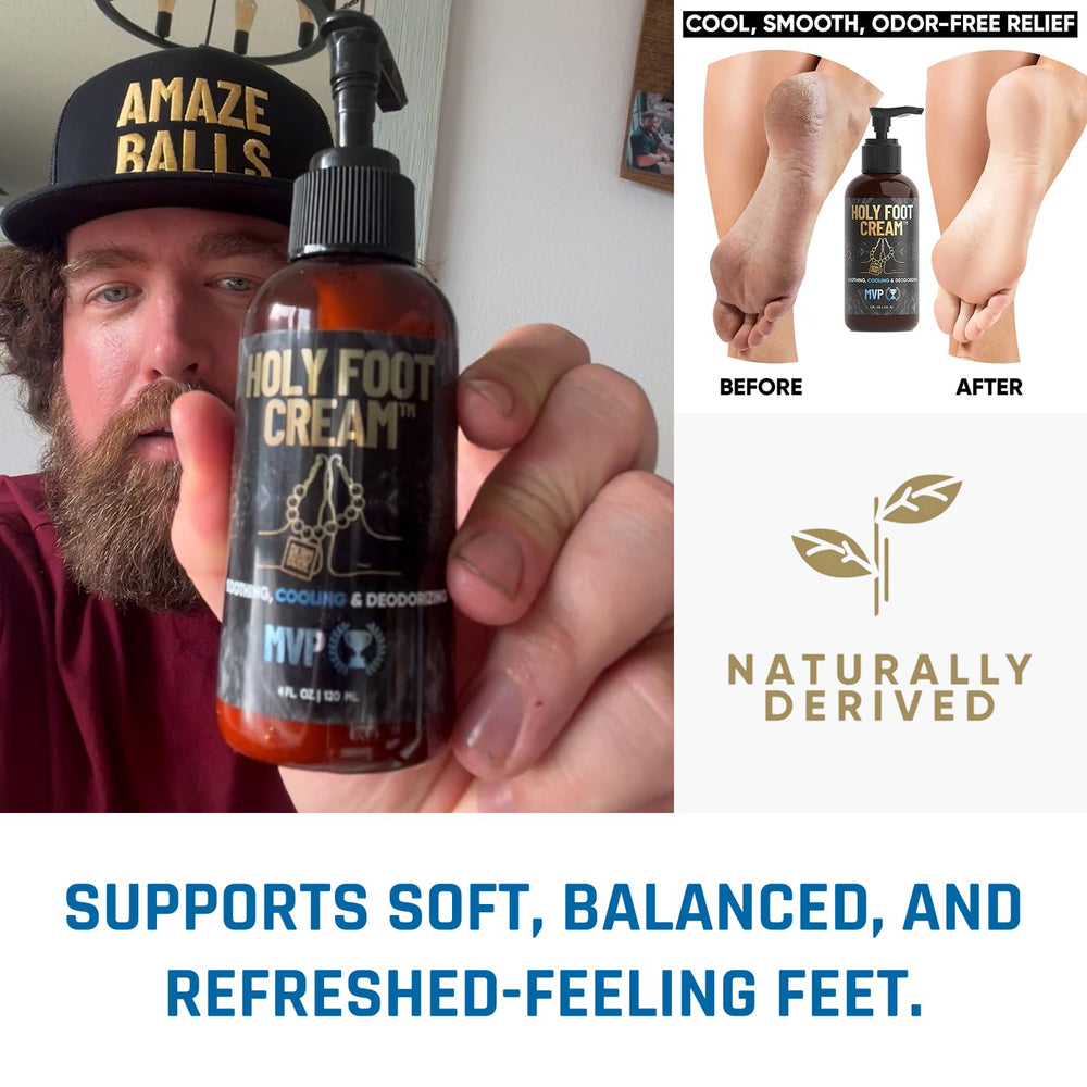 Derm Dude Holy Foot Cream on-feet application shows smooth finish without residue.