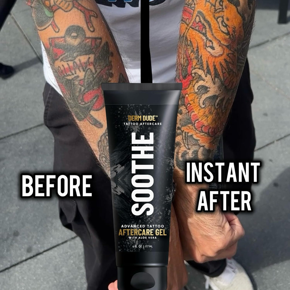 Derm Dude Tattoo Aftercare Gel on skin demonstrates easy daily use