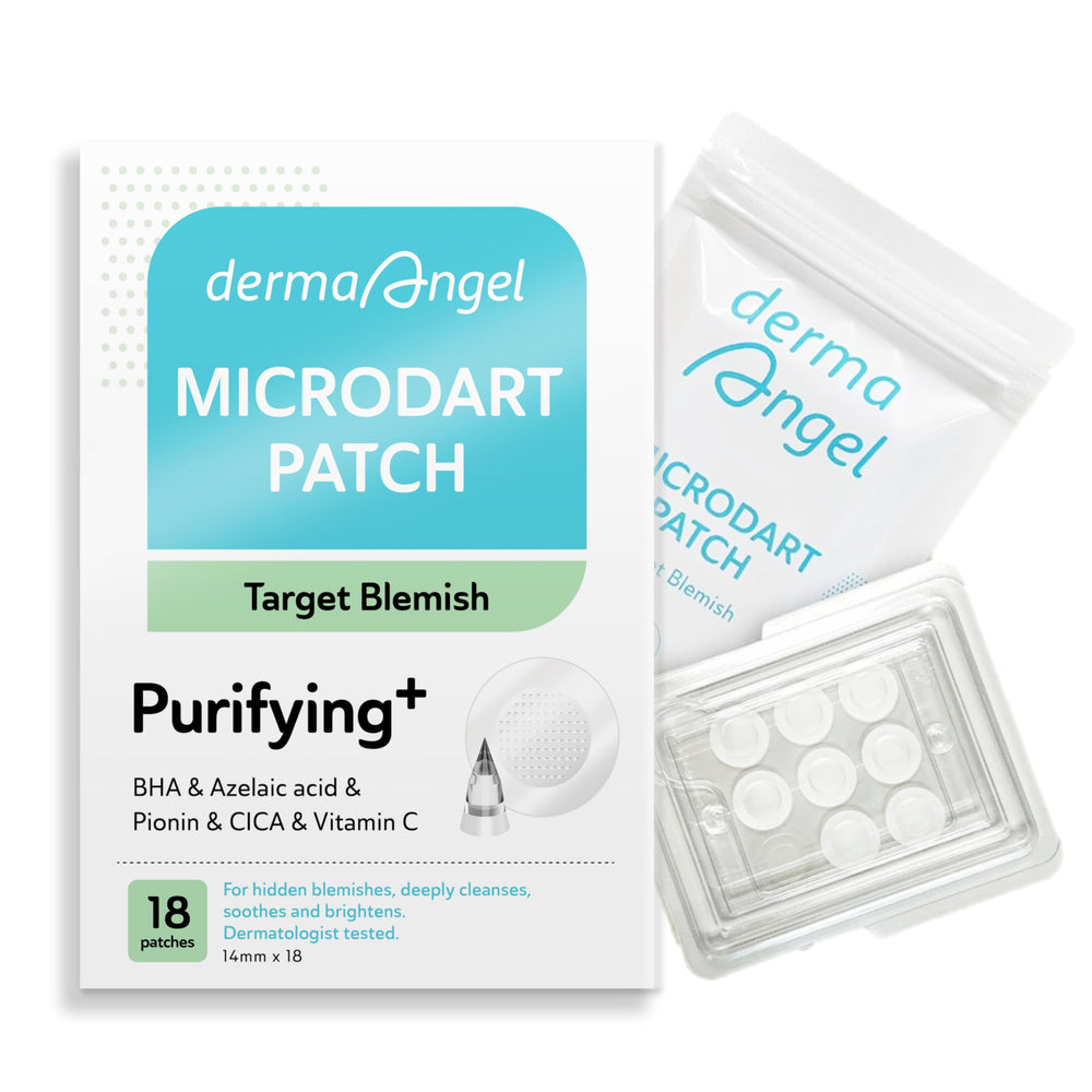 DERMA ANGEL microdart patches for deep blemishes offer targeted care in an 18-pack.
