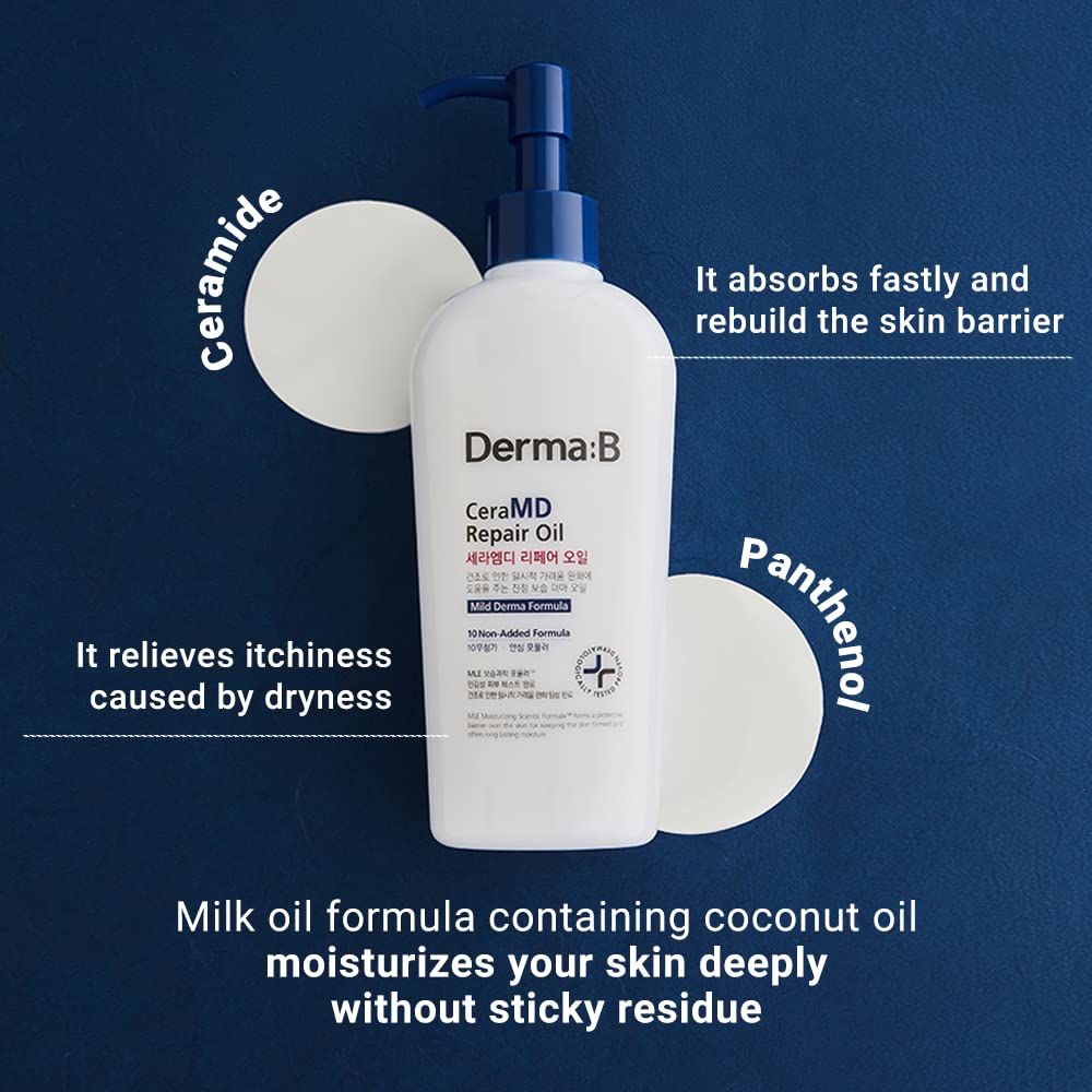 Derma B CeraMD Repair Oil leaves skin silky, moisturized all day.