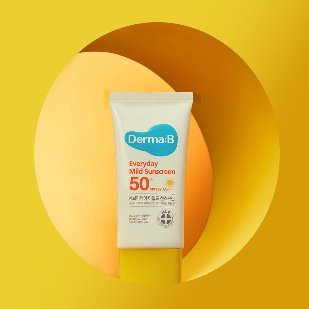 Derma B Everyday Mild Sunscreen zinc-oxide detail highlights a durable UV shield.
