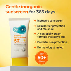 Derma B Everyday Mild Sunscreen texture close-up highlights a light, non-sticky lotion texture.