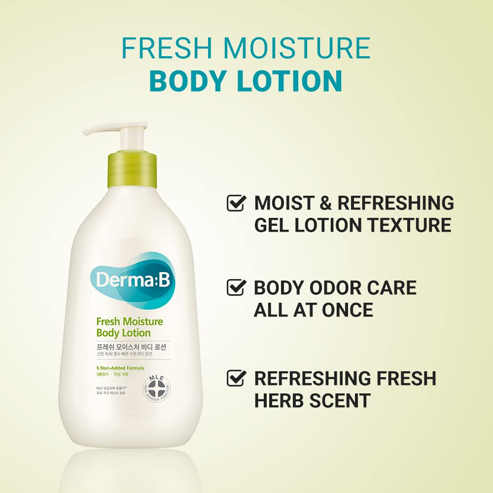 Derma B Fresh Moisture gel-lotion texture with cooling, non-sticky feel.