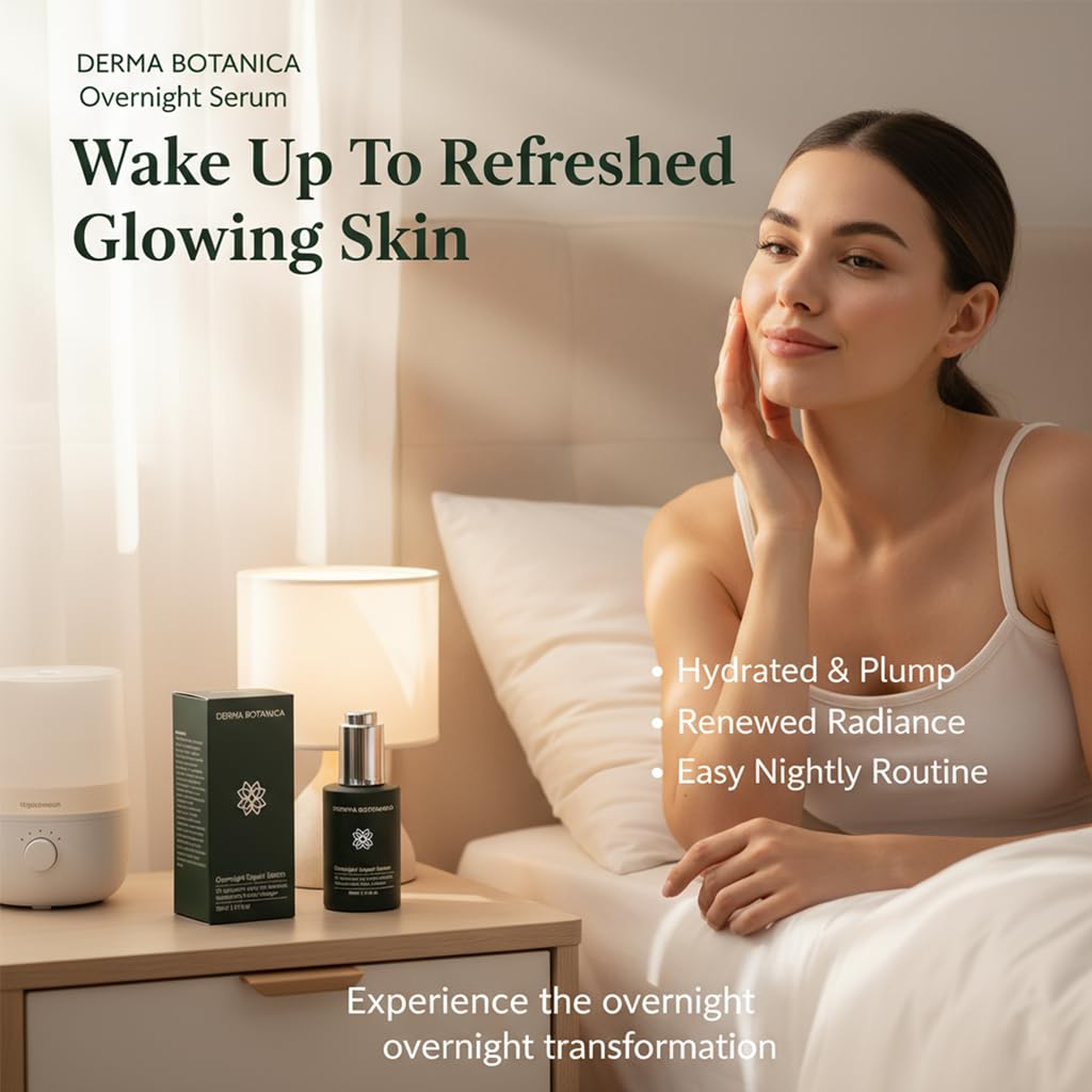 Derma Botanica Sérum Nuit, bouteille sur table, routine simple et efficace