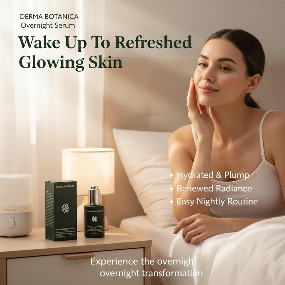 Derma Botanica Sérum Nuit, bouteille sur table, routine simple et efficace