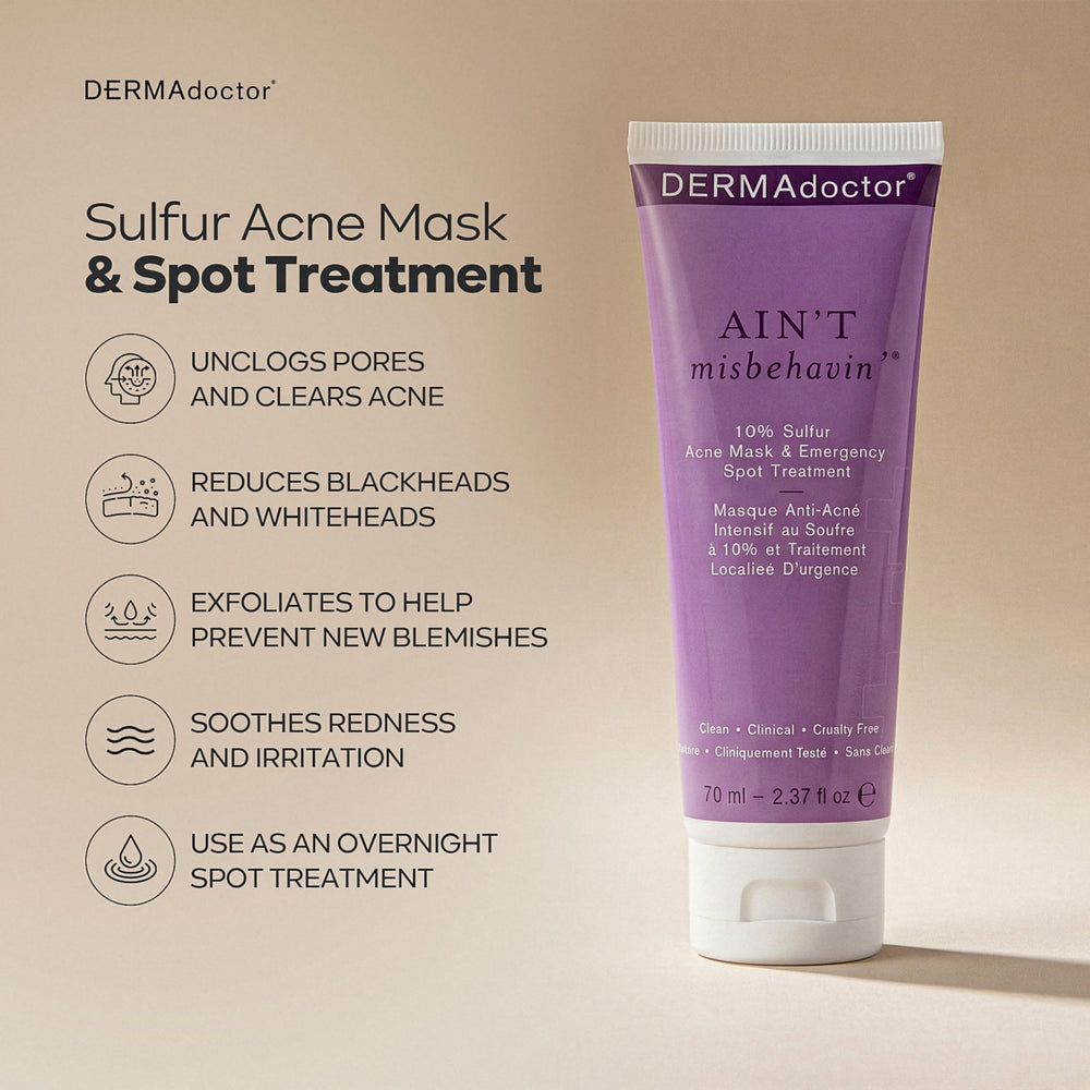 DERMAdoctor Ain't Misbehavin sulfur mask jar close-up highlighting the clay-based formula.