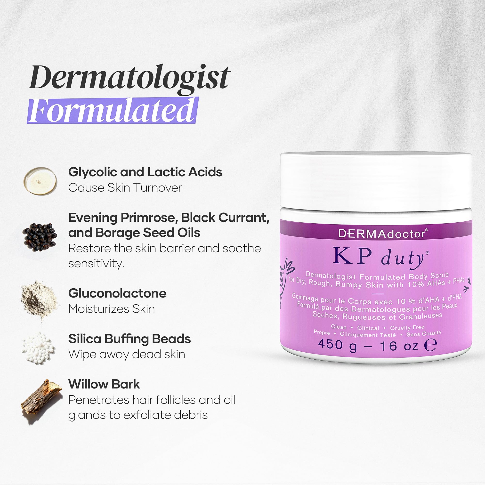 DERMAdoctor KP Bump Eraser hands applying scrub for smooth skin routine.