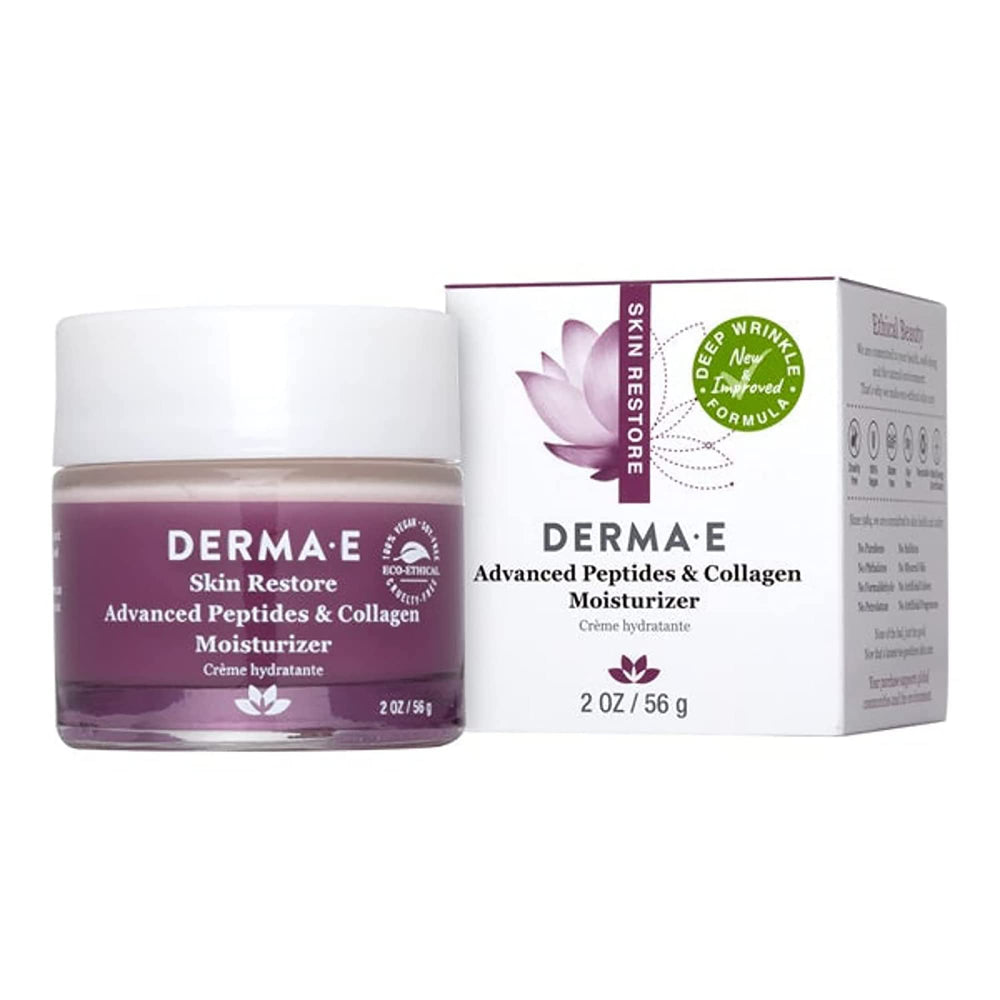 Derma E Advanced Peptides and Collagen Moisturizer bottle front offering daily hydration