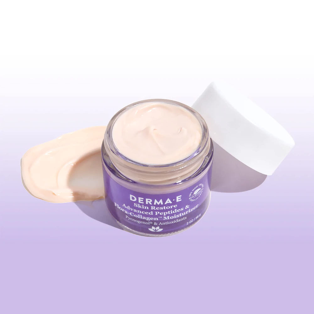 Derma E pump close-up showing easy, even cream application