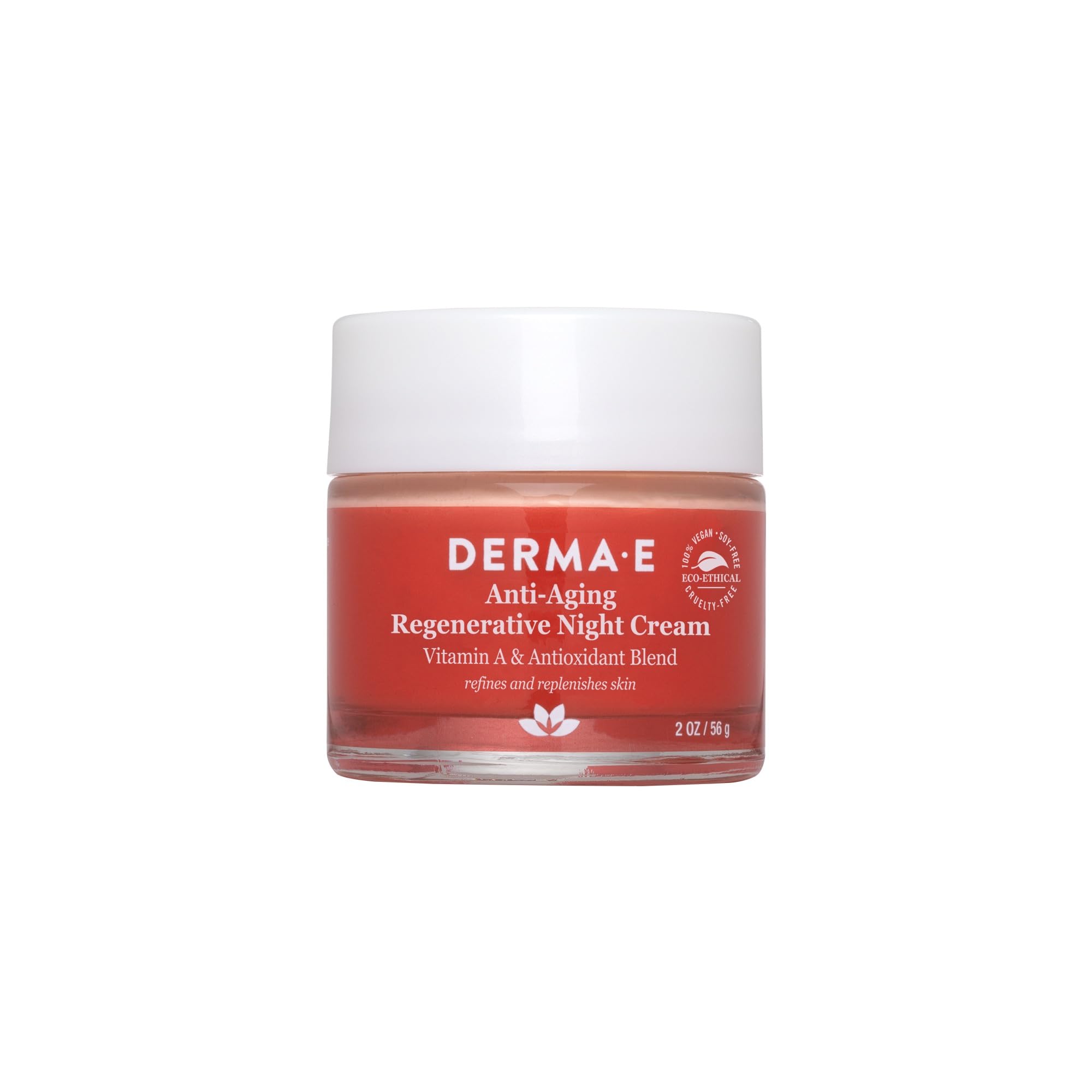 Derma E anti-aging regenerative night cream jar showing a rich overnight firming formula.
