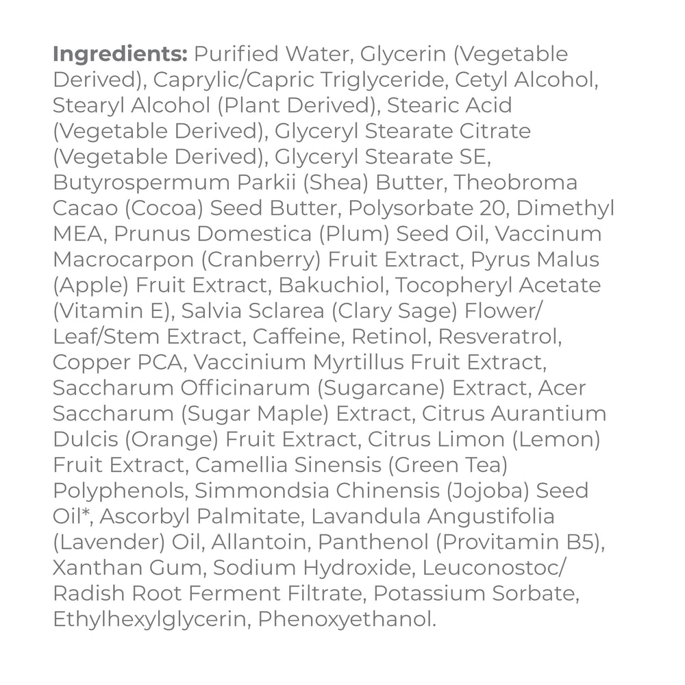 DERMA E Crepey Peau - ingrédients naturels prune cranberry et pomme visibles.