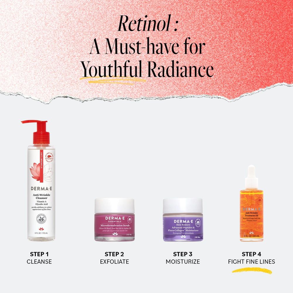 Derma E Anti-Wrinkle Oil for daily morning and night use.
