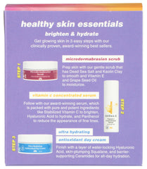 Derma E kit opened to reveal contents for a complete daily skincare routine.