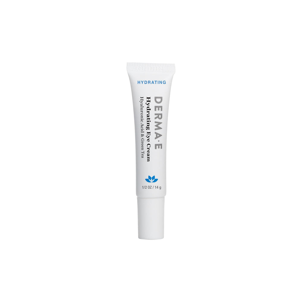 Derma E Hydrating Eye Cream bottle pour showcasing rich hydration for delicate eye skin