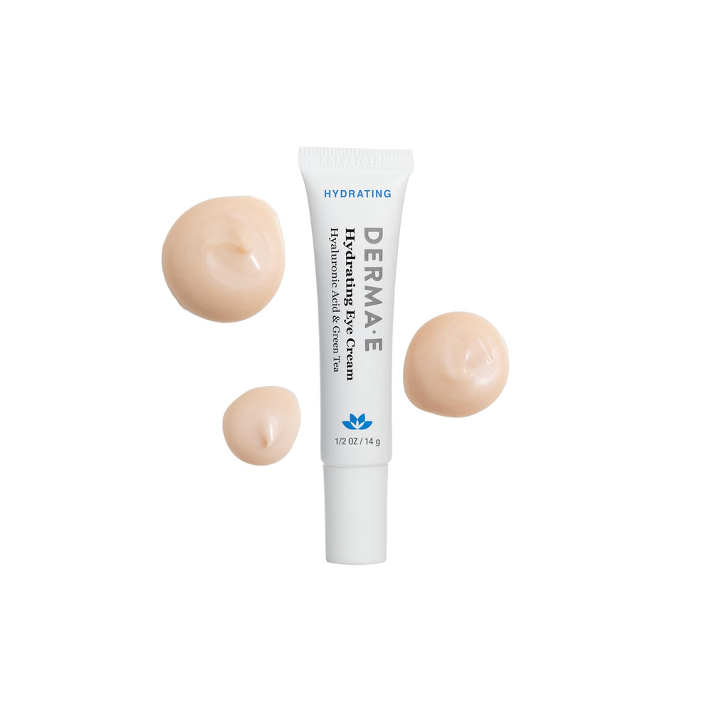 Derma E Hydrating Eye Cream packaging emphasizes vegan, cruelty-free and recyclable materials
