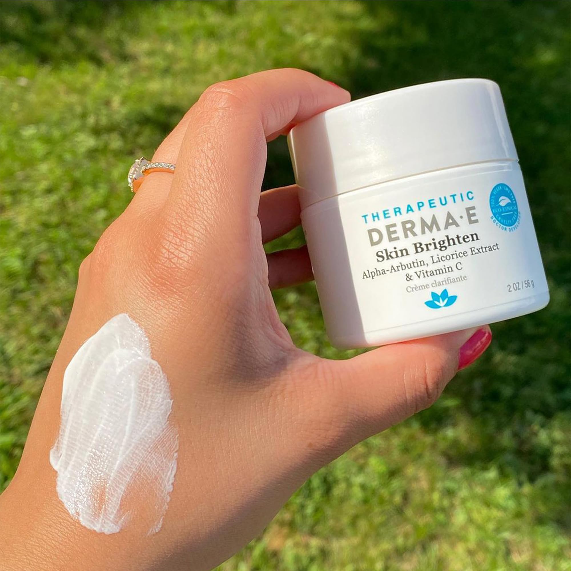 Recyclable packaging of Derma E product emphasizing eco-friendly beauty choices.