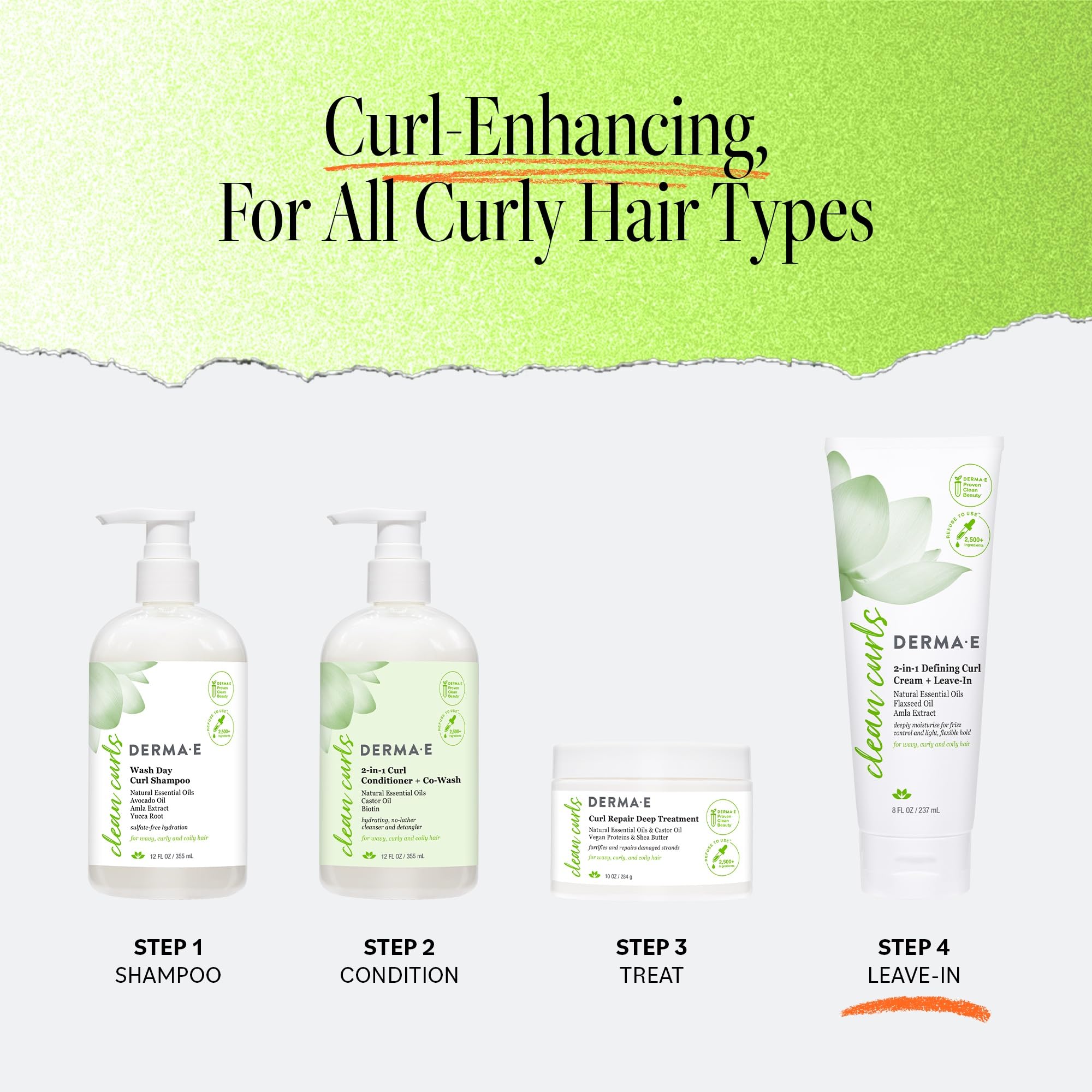 Derma E Ramos 2-in-1 Defining Curl Cream Leave-In on shelf with 8 oz size