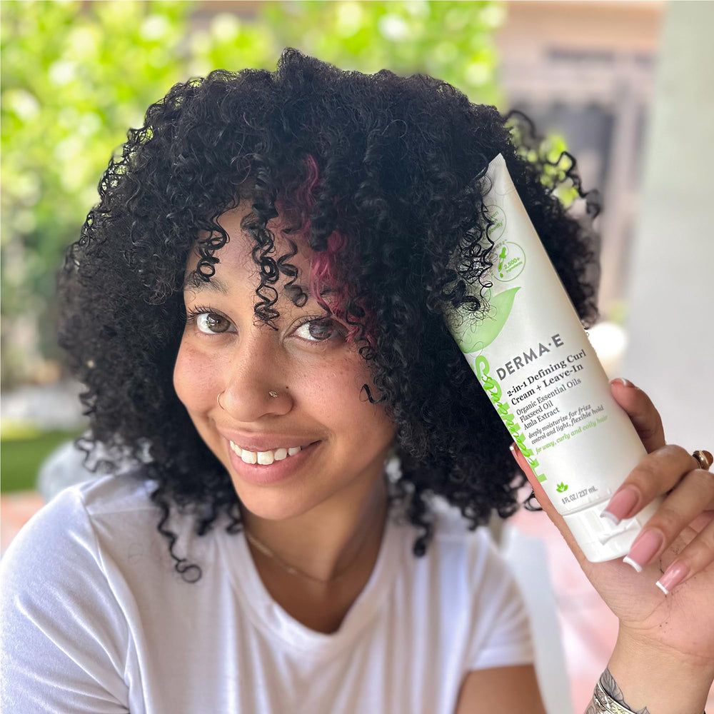 Derma E Ramos 2-in-1 Defining Curl Cream Leave-In styling in progress with detangling