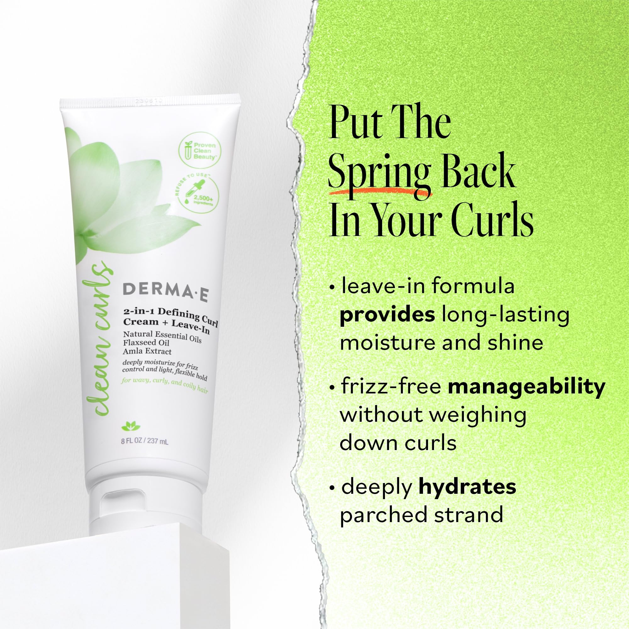 Derma E Ramos 2-in-1 Defining Curl Cream Leave-In pump demonstrates easy application