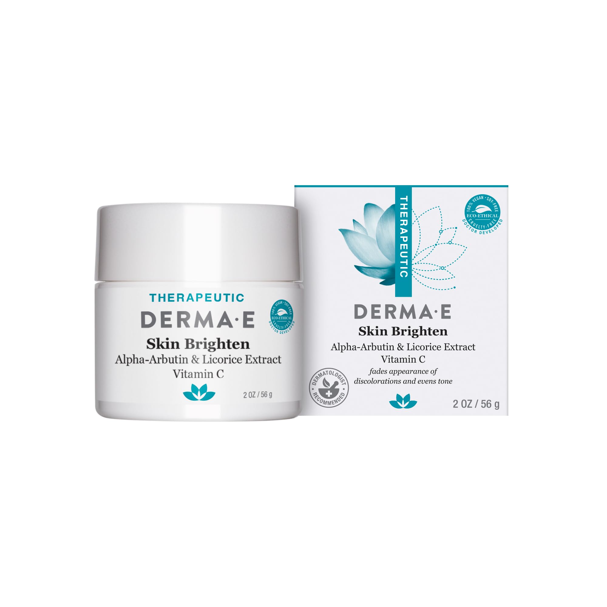 Derma E Skin Brightening Cream jar ready for daily use to help even skin tone.