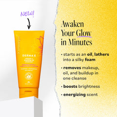 Derma E Vitamin C Foaming Oil Cleanser pump close-up highlighting oil-to-foam action