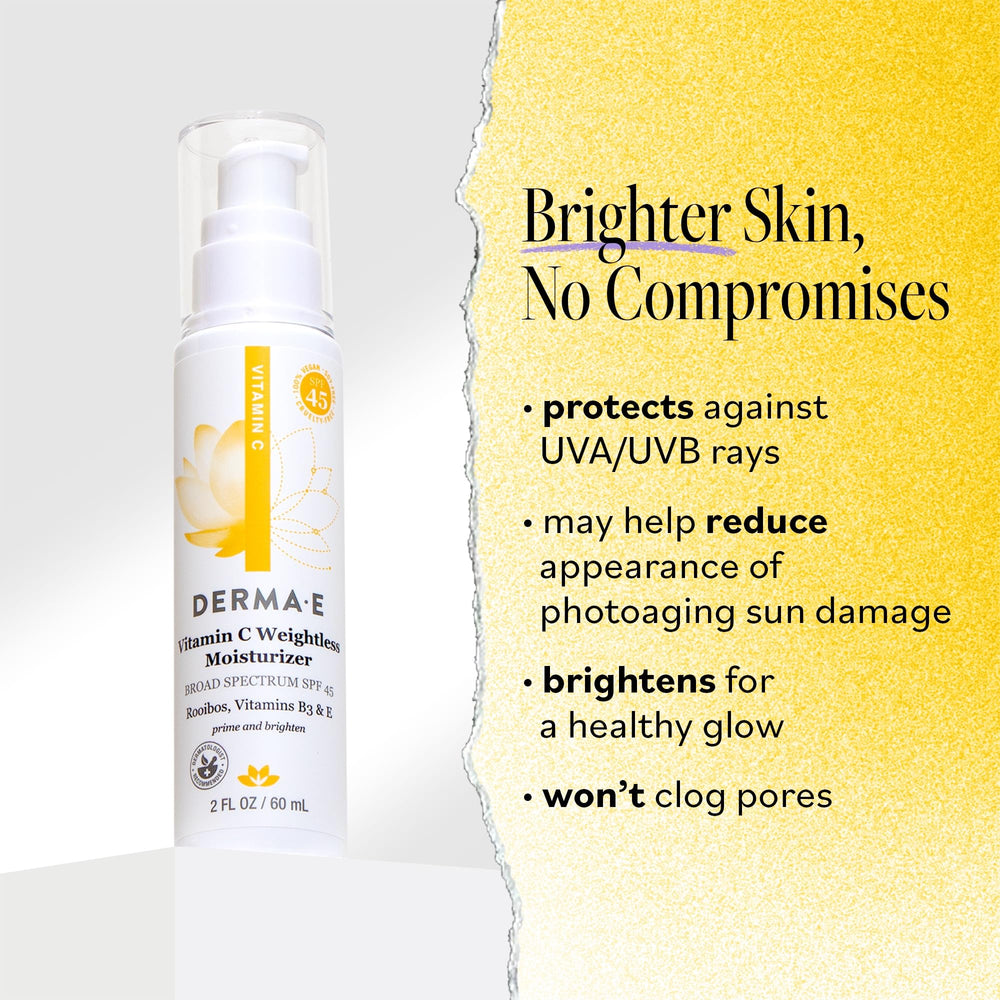 Derma E Vitamin C moisturizer closeup highlighting fast hydration suitable under makeup