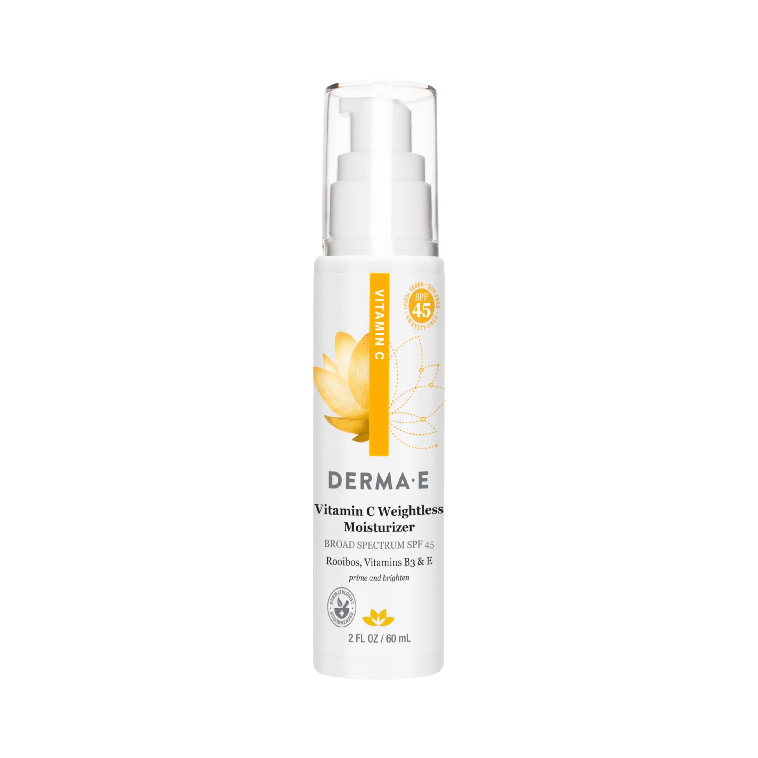 Derma E Vitamin C Weightless Moisturizer SPF 45 bottle showing lightweight texture and sun protection