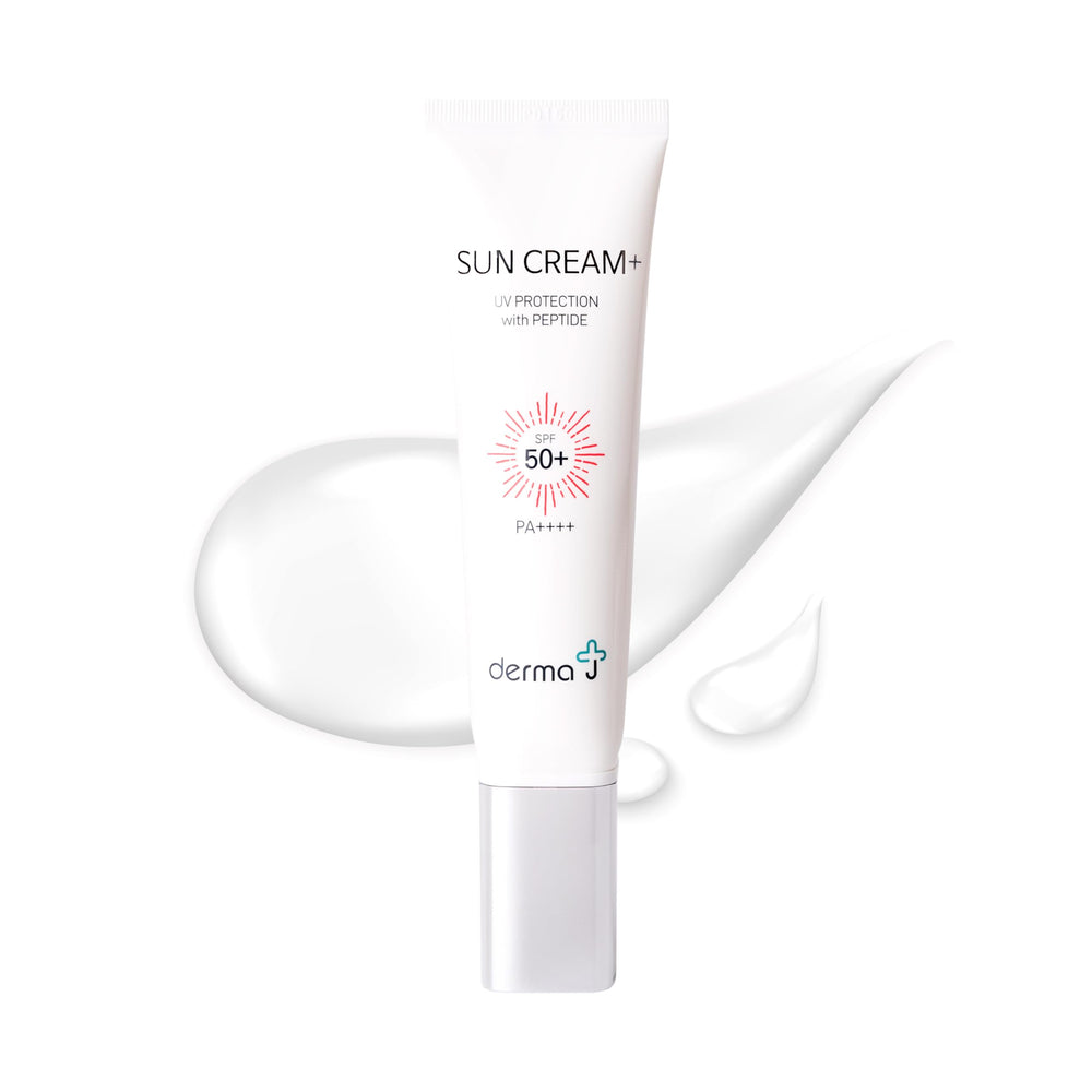 Derma J peptide sunscreen bottle with SPF 50+ protection for daily use