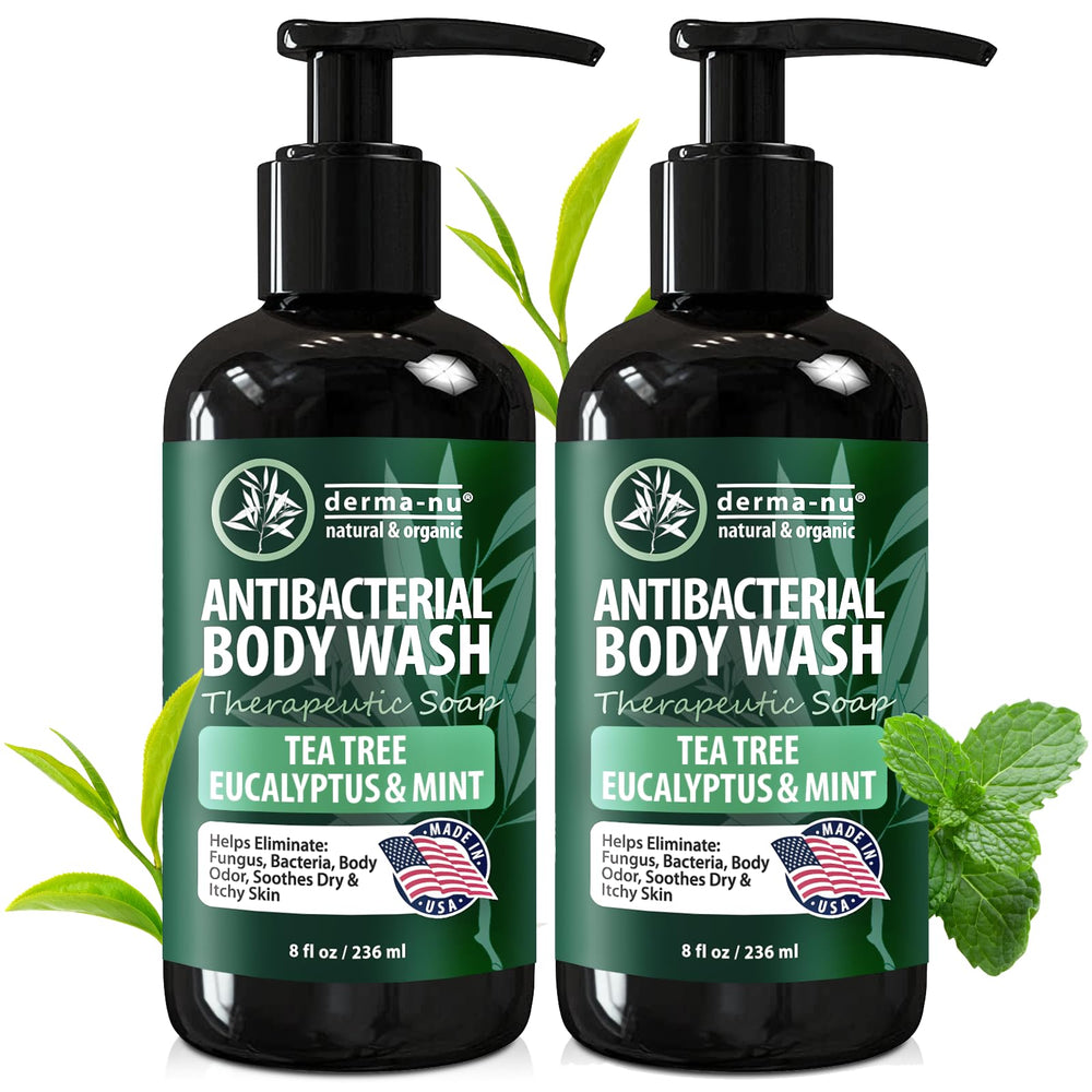 Derma-Nu antibacterial body wash 2-pack bottles for daily cleansing and lasting odor protection.