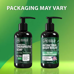 Derma-Nu antibacterial body wash front view shows packaging and two-pack convenience.