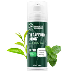 Derma-Nu foot lotion bottle showcases Tea Tree blend for soothing dry skin and everyday comfort.