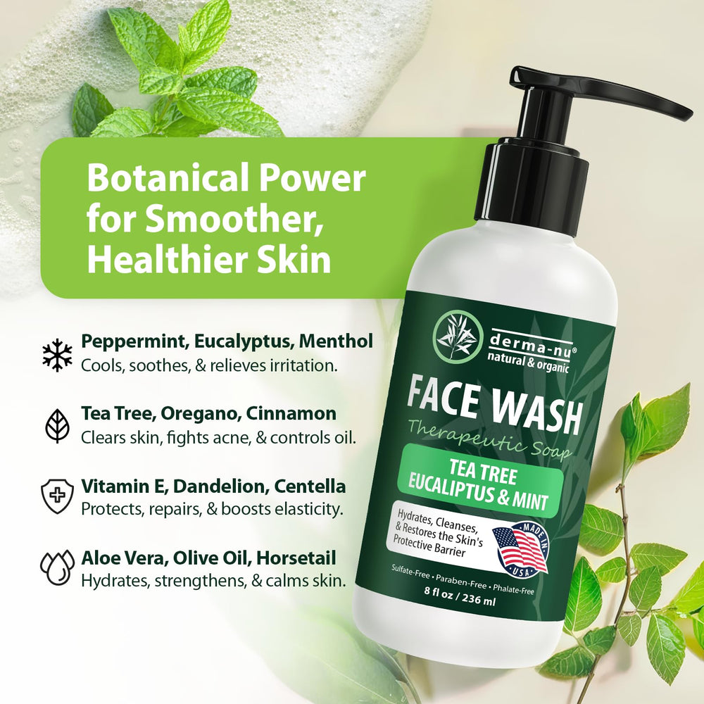 Derma-Nu Gentle Face Wash foam close-up highlighting a mild lather for irritated skin.