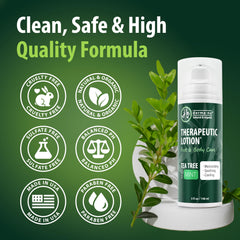 Tea tree oil blend graphic emphasizes soothing, refreshing performance.