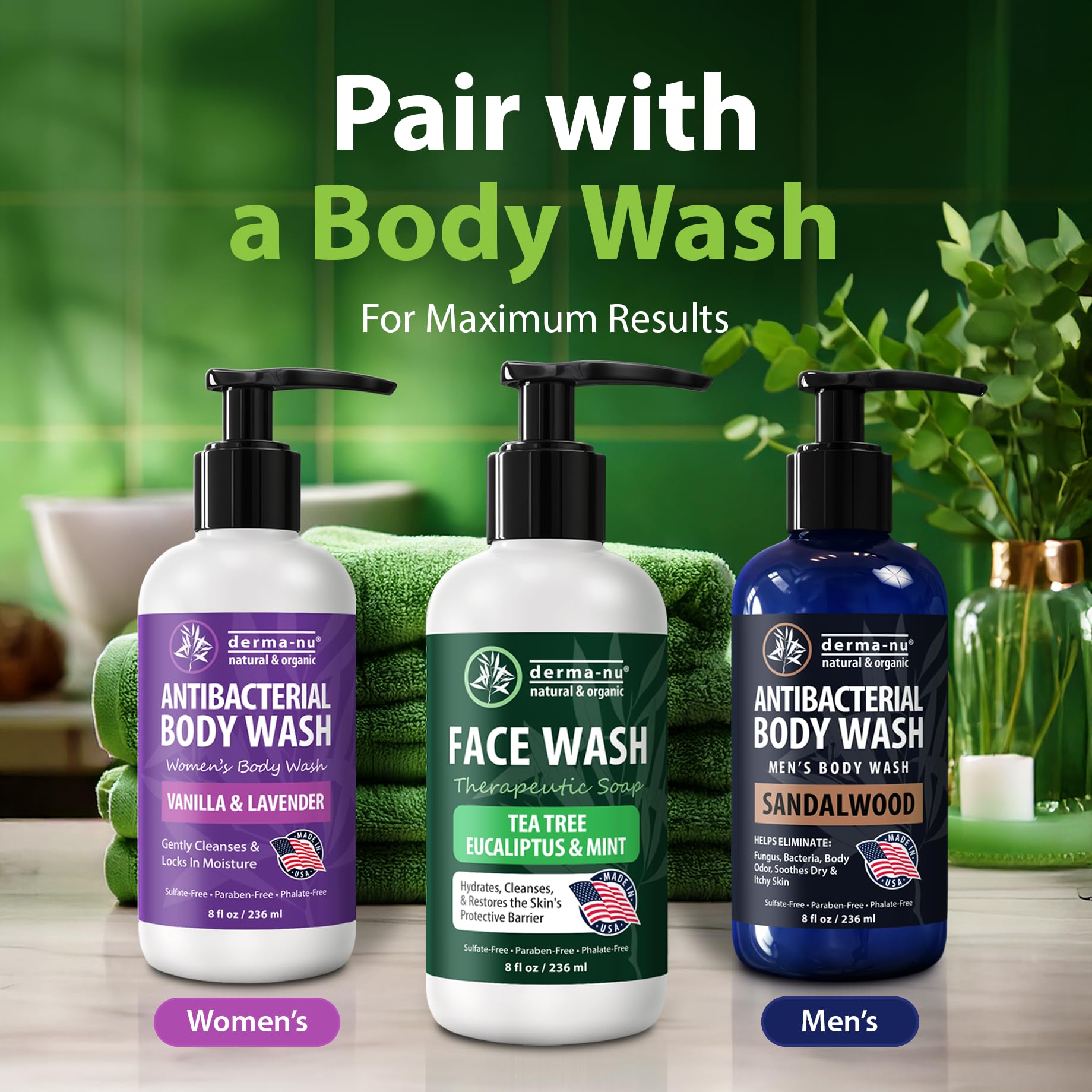 Derma-Nu USA-made packaging signaling cruelty-free, paraben-free formula.