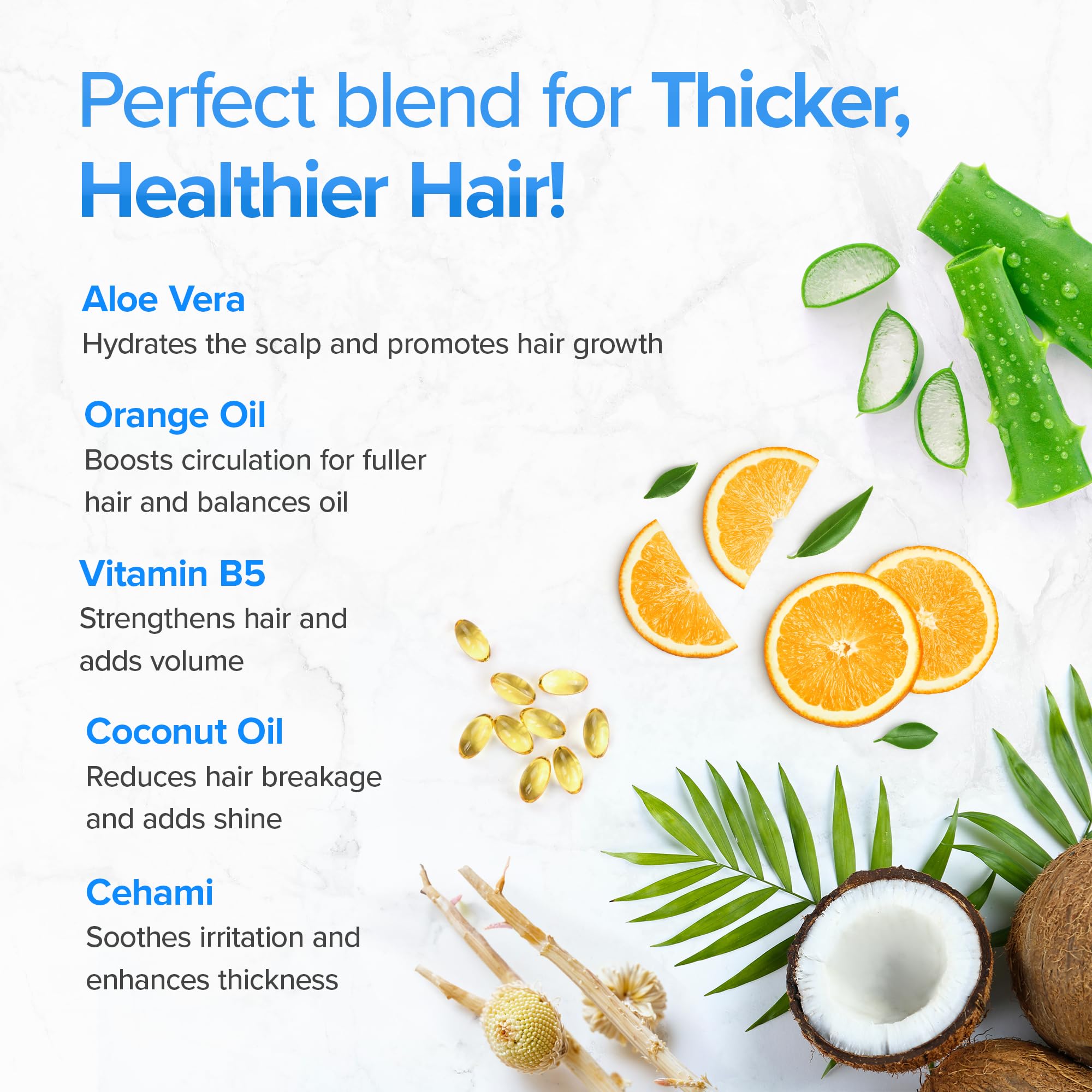 DermaChange shampoo label closeup highlighting natural ingredients like aloe vera and coconut oil