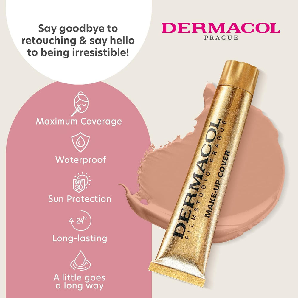 Dermacol full-coverage foundation being applied to the face for seamless blend